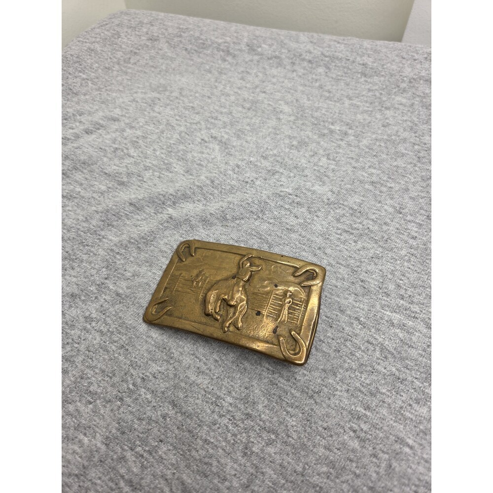 Vintage Bronc Buster Stallion Rodeo Solid Brass Belt Buckle View 3